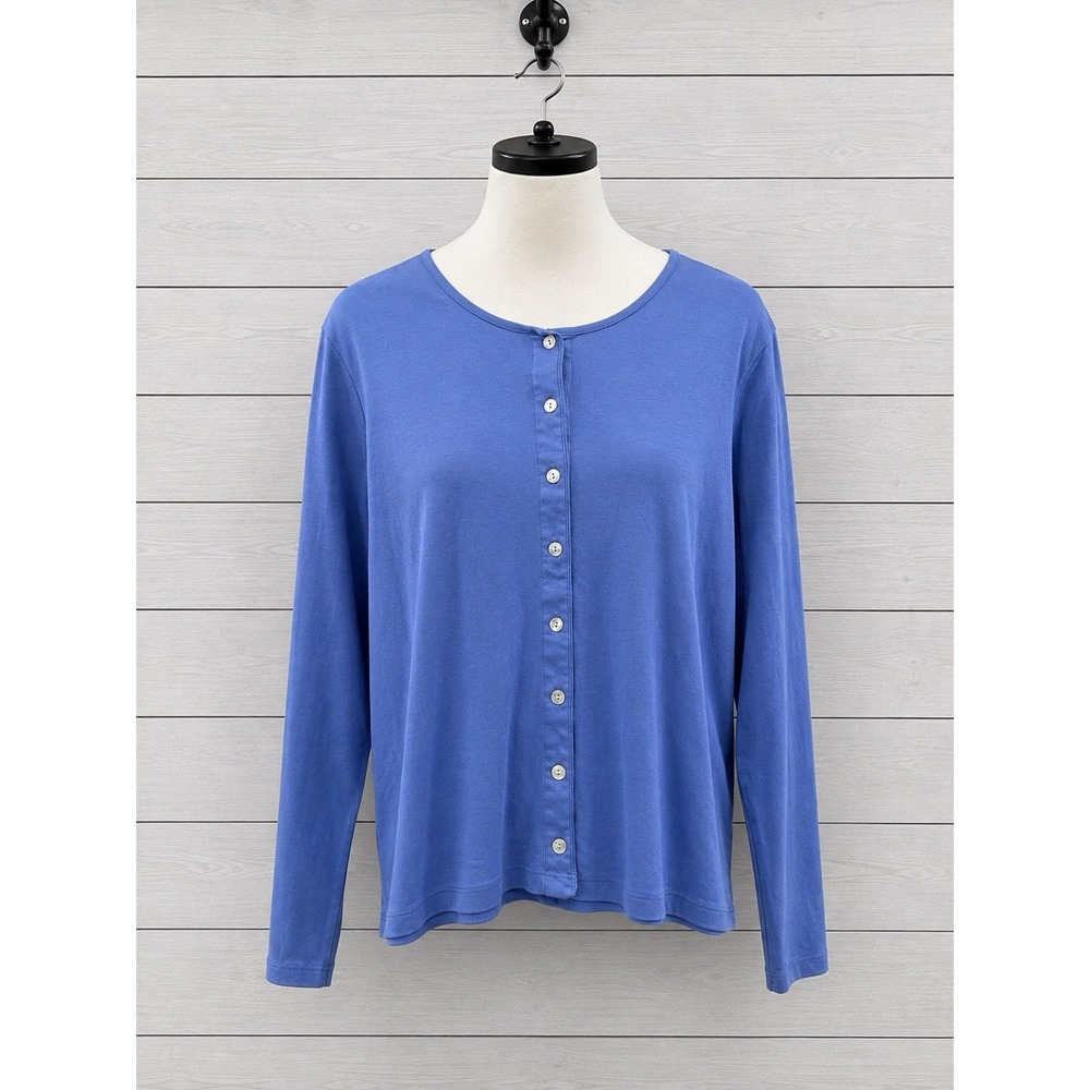 L.L. Bean Supima Cotton Cardigan XL  Blue Button Front Long Sleeve Luxe Knit